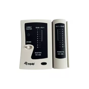 Equip tester krútenej dvojlinky, RJ-11, RJ-12, RJ-45, test skratu, test prenosu, biela, TX/RX, CE, RoHS