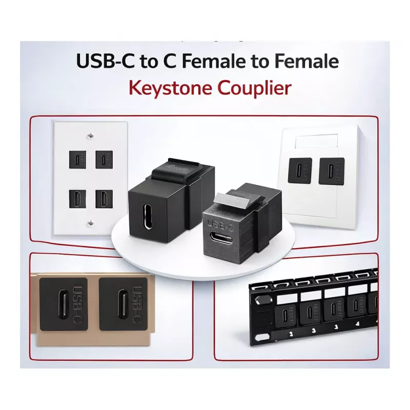 Equip USB-C keystone spojka, USB 3.2 Gen 2, USB-C konektor samica na samicu, čierna
