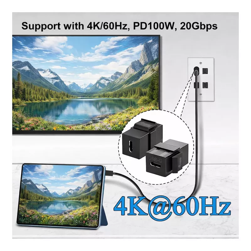 Equip USB-C keystone spojka, USB 3.2 Gen 2, USB-C konektor samica na samicu, čierna