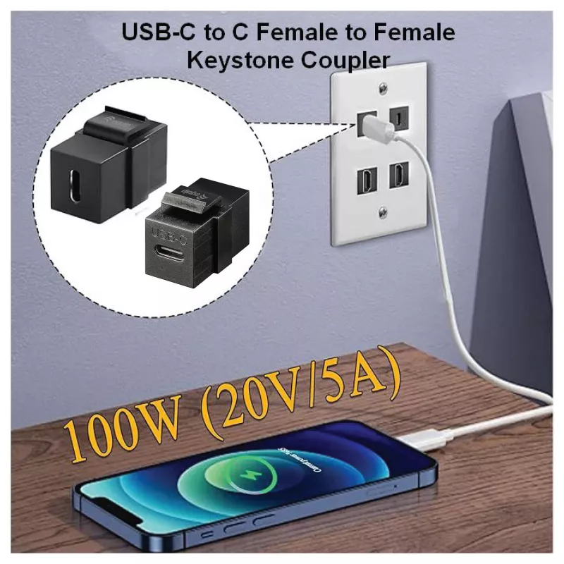 Equip USB-C keystone spojka, USB 3.2 Gen 2, USB-C konektor samica na samicu, čierna