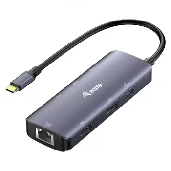 EQUIP USB-C multiport adaptér s 2x HDMI, RJ45, 2x USB-A, USB-C PD 100W, sivý