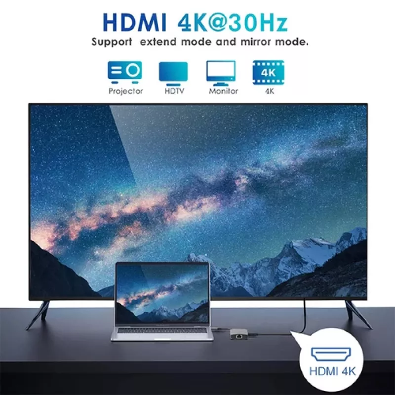 EQUIP USB-C multiport adaptér s 2x HDMI, RJ45, 2x USB-A, USB-C PD 100W, sivý