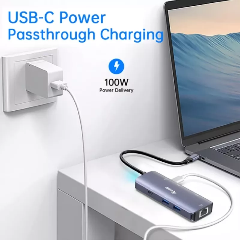 EQUIP USB-C multiport adaptér s 2x HDMI, RJ45, 2x USB-A, USB-C PD 100W, sivý