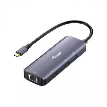EQUIP USB-C multiport adaptér s 2x HDMI, RJ45, 2x USB-A, USB-C PD 100W, sivý