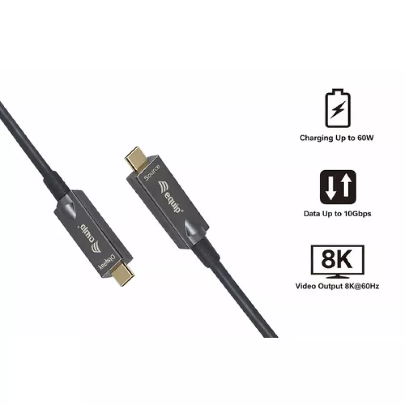 EQUIP USB-C na C aktívny optický kábel 7,5 m 8K 60 Hz PD 60 W 10 Gbit/s čierny