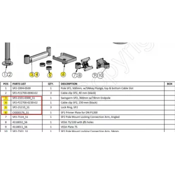 Ergonomic Solutions HMSHOST-INT5-02 Swingarm AP2 montážna sada na tlačiareň s káblovou svorkou SP2, poistným krúžkom a doskou na tlačiareň pre Epson TM-P1200, čierna