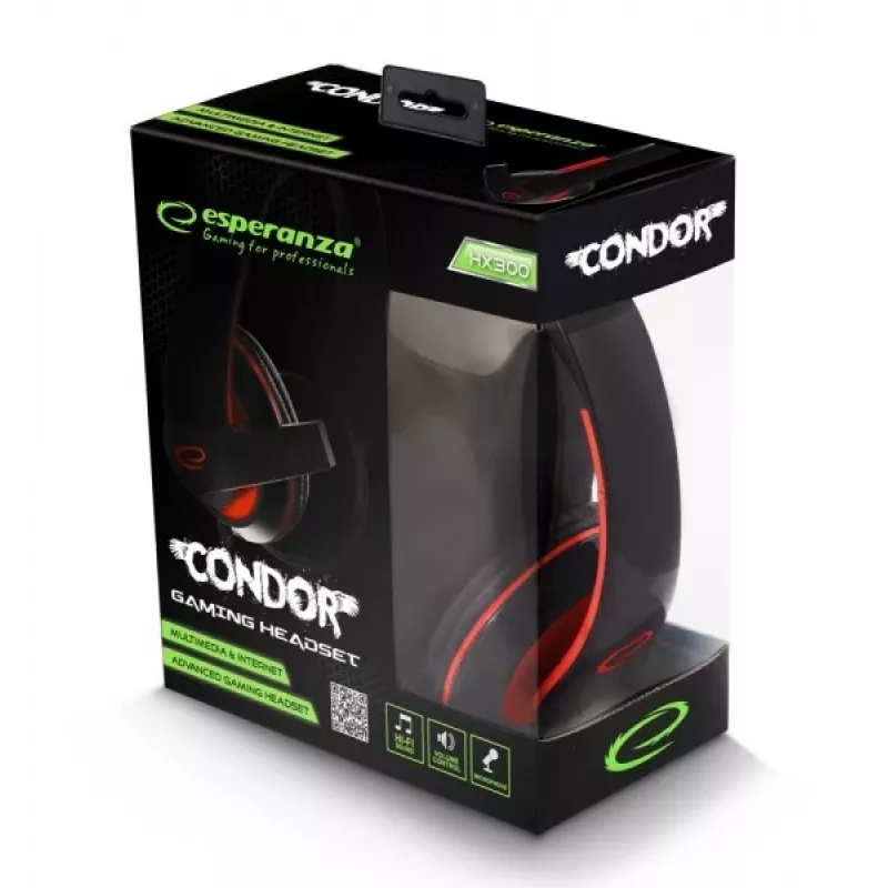Esperanza EGH300R Káblový herný headset s všesmerovým mikrofónom na ramienku, čierna/červená