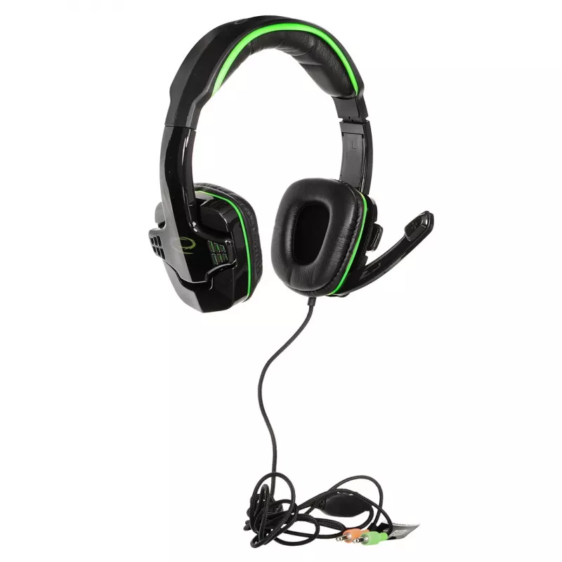 Esperanza EGH310G Herný headset s mikrofónom na ramene, káblový, 3,5-mm jack, čierna & zelená