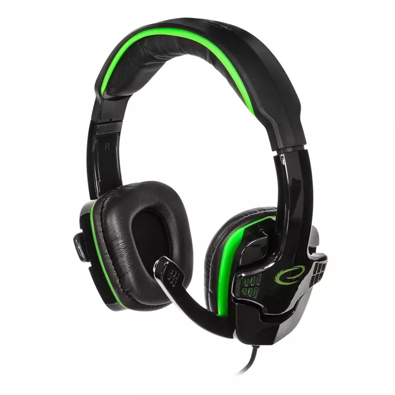 Esperanza EGH310G Herný headset s mikrofónom na ramene, káblový, 3,5-mm jack, čierna & zelená