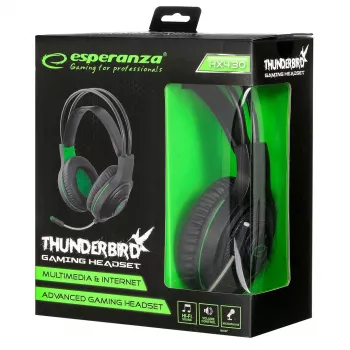 Esperanza EGH430 THUNDERBIRD káblový herný headset s mikrofónom, čierna & zelená