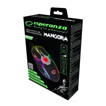 Esperanza EGM701 Mangora 8D káblová herná myš, RGB osvetlenie, 7200 DPI, optický senzor, 6 tlačidiel, opletený kábel, pre pravákov, čierna