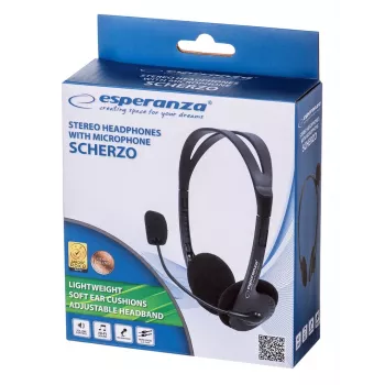 Esperanza EH102 káblový headset s mikrofónom – čierny