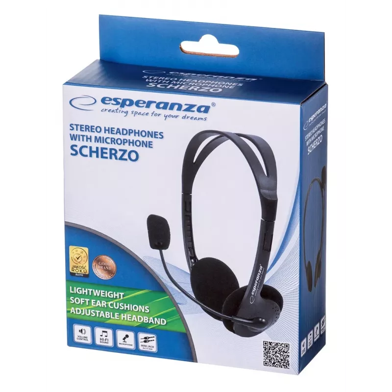 Esperanza EH102 káblový headset s mikrofónom – čierny