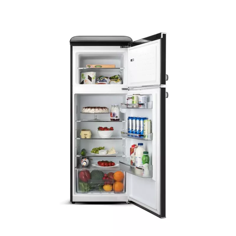 ETA Storio Retro Combi chladnička s mrazničkou, 215 L celkom, 170 L chladnička, 45 L mraznička, voľne stojaca, čierna, energetická trieda E, 38 dB