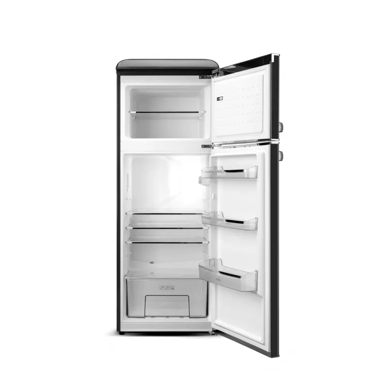 ETA Storio Retro Combi chladnička s mrazničkou, 215 L celkom, 170 L chladnička, 45 L mraznička, voľne stojaca, čierna, energetická trieda E, 38 dB