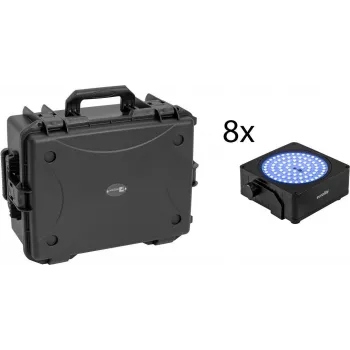 EUROLITE Sada 8x AKKU IP Flat Light SMD RGBW IP65 Čierna + plastový kufor s vozíkom