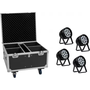 EUROLITE Set 4x AKKU IP PAR 14 HCL QuickDMX + Flightcase IP65 súprava scénického osvetlenia