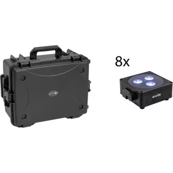 EUROLITE set 8x AKKU Flat Light 3 čierna + plastový kufrík s trolley RGBW LED QuickDMX