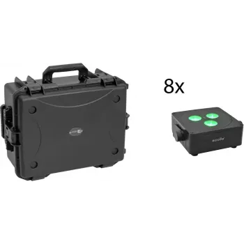 EUROLITE set 8x AKKU IP Flat Light 3 čierna IP65 LED reflektory s trolley case