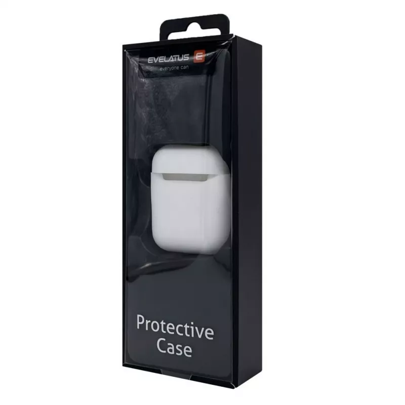 EVELATUS Apple AirPods puzdro EAC05 biela - silikónové ochranné puzdro s karabínou