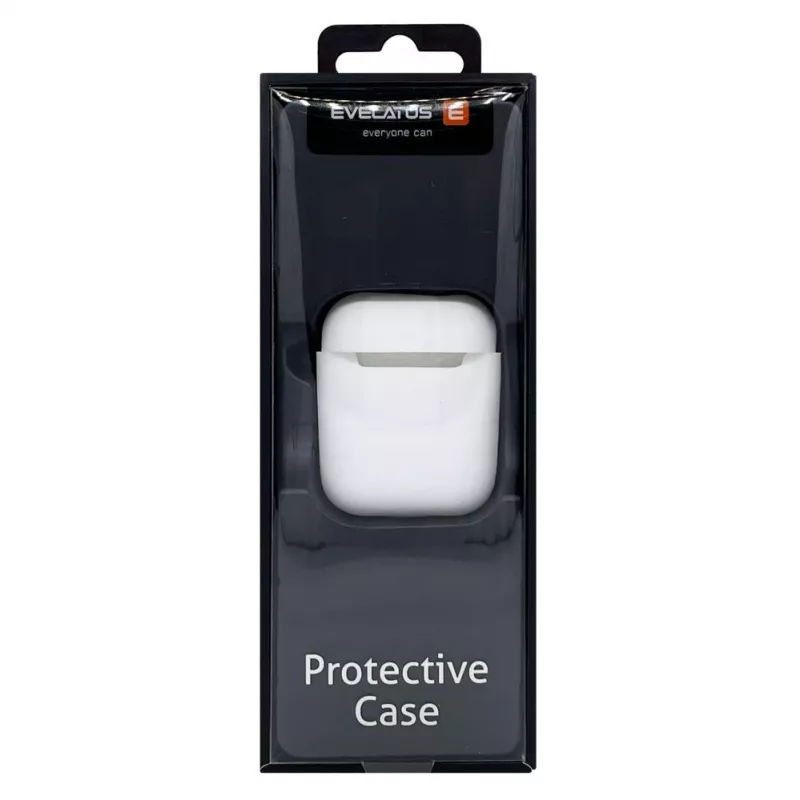 EVELATUS Apple AirPods puzdro EAC05 biela - silikónové ochranné puzdro s karabínou