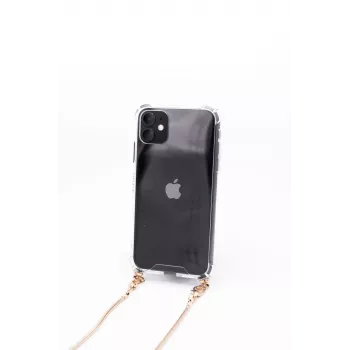 Evelatus Apple iPhone 11 Pro Max silikónové priehľadné s retiazkou na krk TPU remienok zlatá