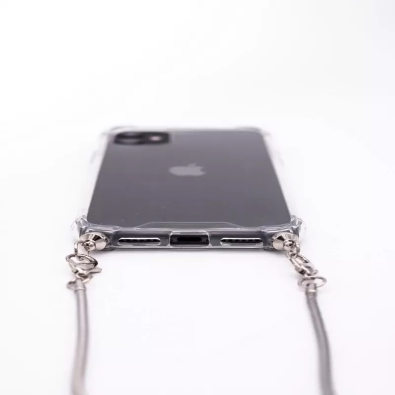 Evelatus Apple iPhone 11 Pro silikónové priehľadné s náhrdelníkom TPU remienok strieborné