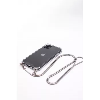 Evelatus Apple iPhone 11 Pro silikónové priehľadné s náhrdelníkom TPU remienok strieborné