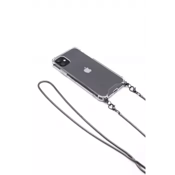 Evelatus Apple iPhone 11 Pro silikónové puzdro transparentné s náhrdelníkom TPU remienok Space Gray