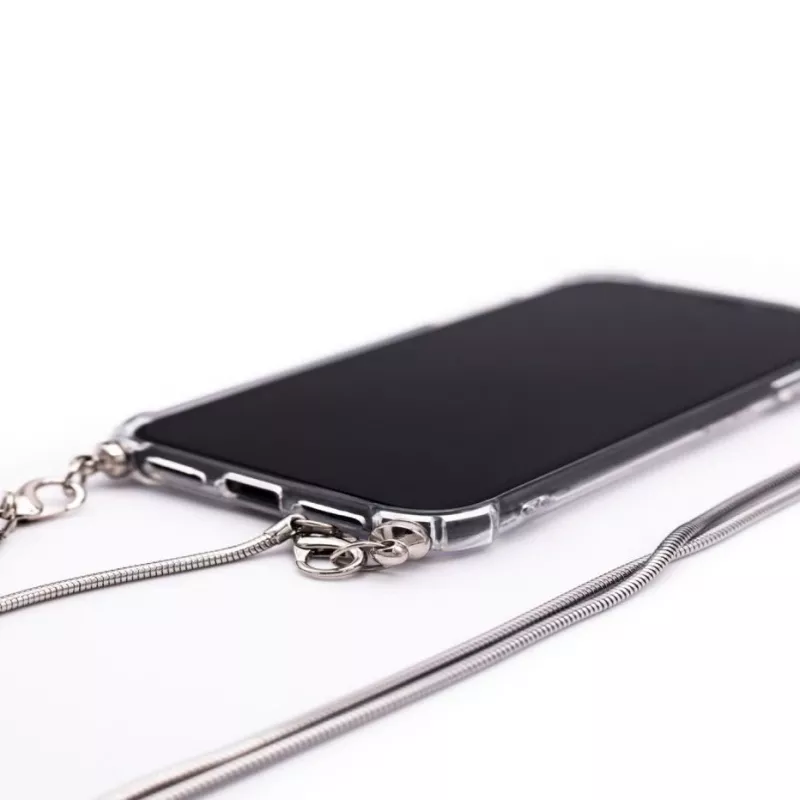 Evelatus Apple iPhone 11 silikónové priehľadné s náhrdelníkom TPU remienok strieborné