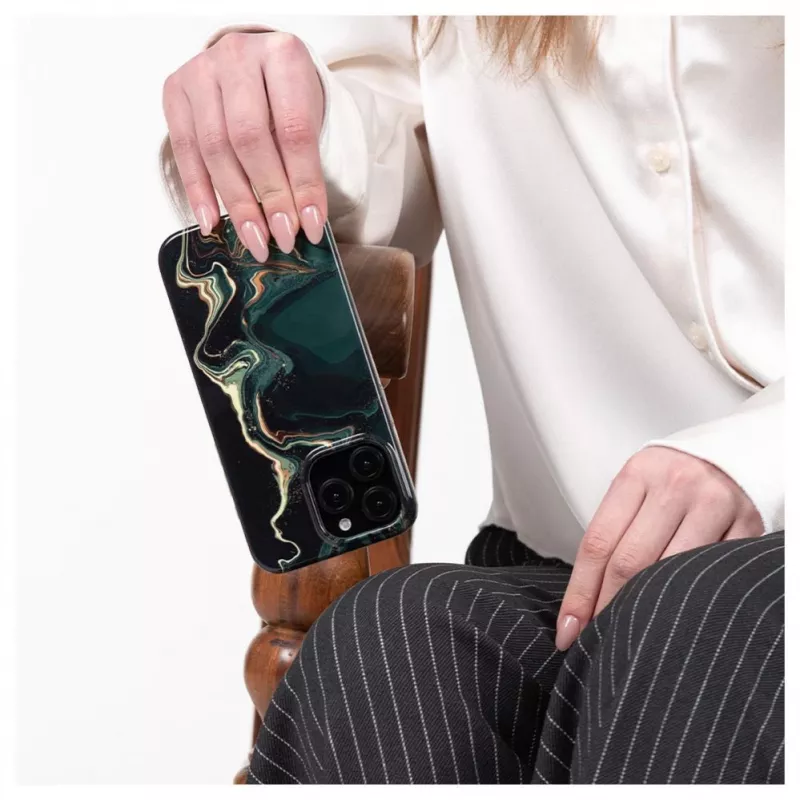 Evelatus Apple iPhone 15 Pro PC puzdro Custom Print Marble Dark Green