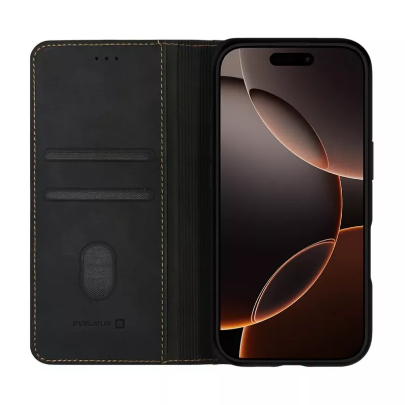 Evelatus Apple iPhone 18 Pro knižné puzdro čierne
