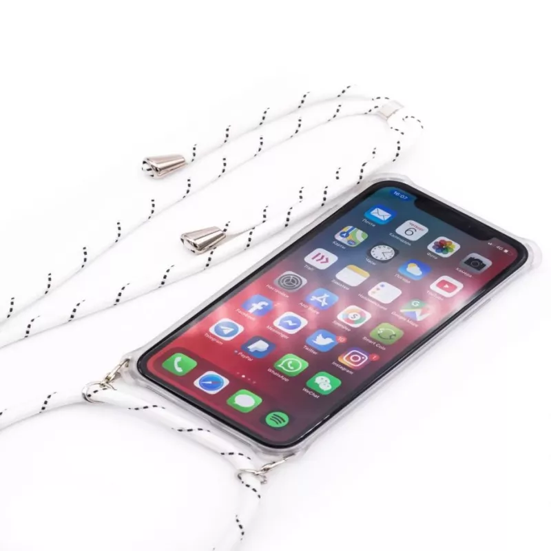 Evelatus Samsung Galaxy A40 puzdro s lanom biele pruhy priehľadné