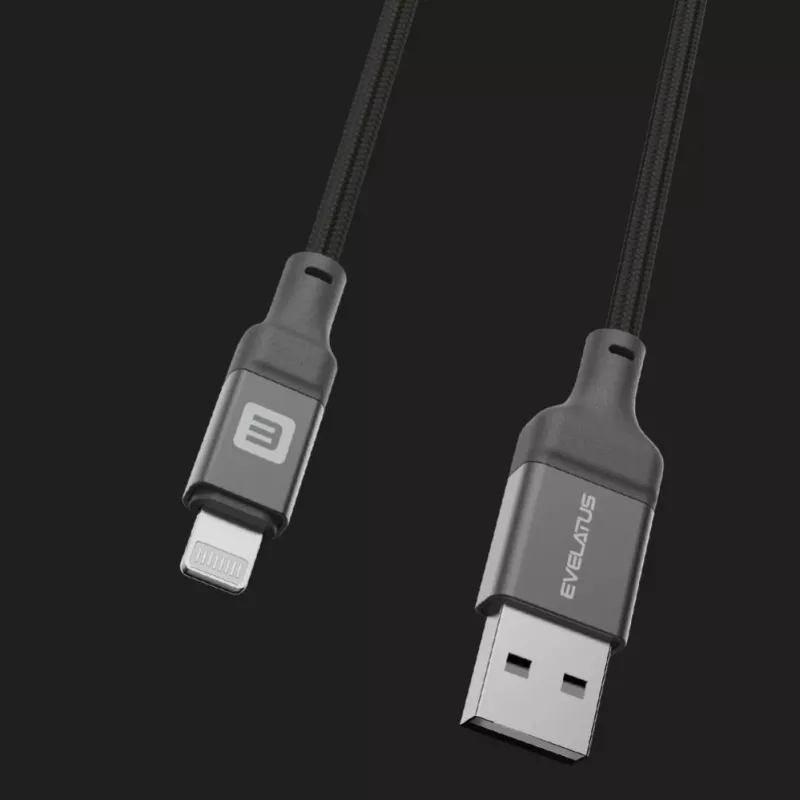 Evelatus USB-A to Lightning kábel 1.2m (MFi11CL) hliníkové puzdro opletený čierny
