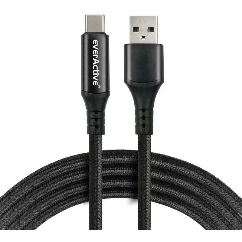 everActive CBB-1CBL USB-A na USB-C pletený kábel s LCD indikátorom výkonu, 1m, 3A, čierny