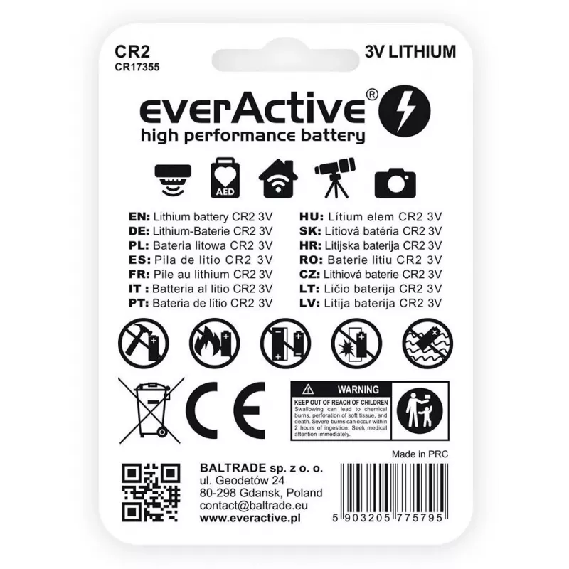 everActive CR2 lítiová batéria 3V 850mAh (balenie 1 ks blister)