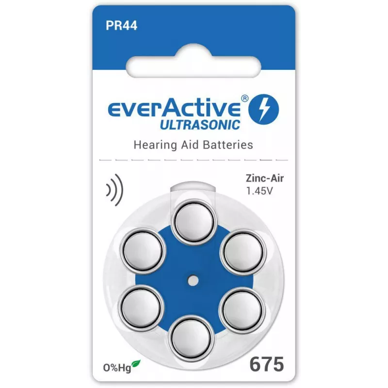 everActive ULTRASONIC 675 zinko-vzdušné batérie do načúvacích prístrojov PR44 (blister 6 ks)