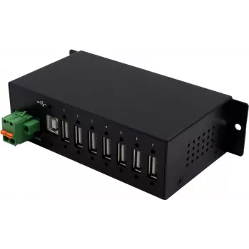 EXSYS EX-1179HMVS 7-port USB 2.0 priemyselný kovový hub s montážou na DIN lištu, 480 Mbit/s, ESD ochrana, -40 až 85°C