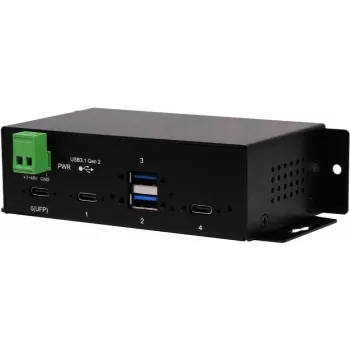 EXSYS EX-1274HMV 4-portový USB 3.2 Gen 2 priemyselný hub s 2x USB-A a 2x USB-C, kov, montáž na DIN lištu/stenu/do racku