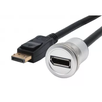EXSYS EX-49185 panelový DisplayPort adaptérový kábel, 30 cm, konektor samec na konektor samica, kovové puzdro, 4K 60Hz
