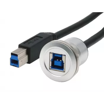 EXSYS panelová montáž USB-B konektor samica na USB-B konektor samec adaptérový kábel, USB 3.2 Gen 1, 30 cm, kovové puzdro EX-49187