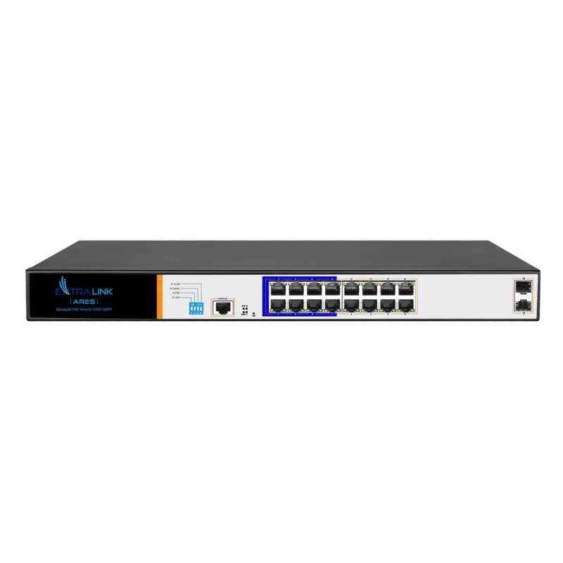 Extralink ARES PoE switch, 16x Gigabit PoE/PoE+, 2x SFP, 1x konzolový port, 150W, Managed