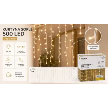 Extralink Icicle záves, 500 LED teplá biela + studený blik, dĺžka 3 + 20 m