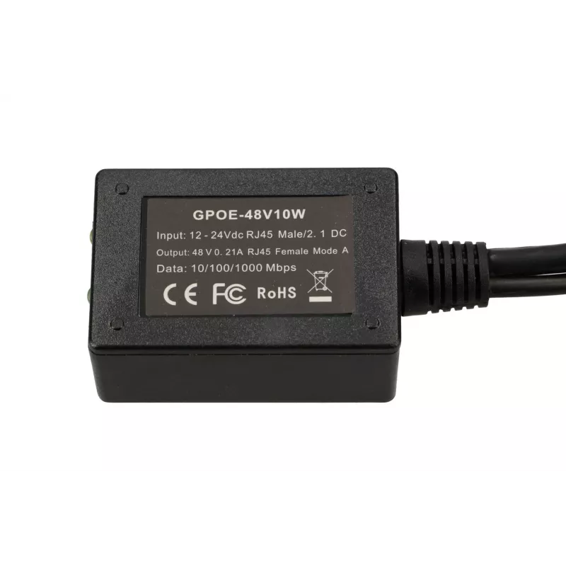 Extralink PoE invertor 1 port, vstup 1x 1000Mb/s RJ45/konektor samica 10-30V, výstup 48V