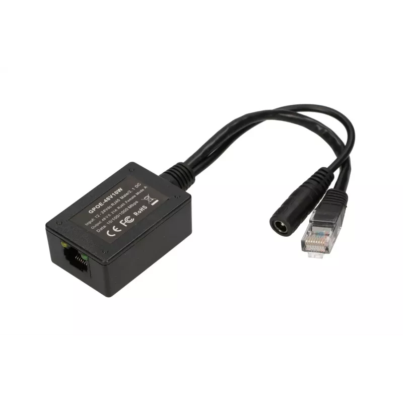 Extralink PoE invertor 1 port, vstup 1x 1000Mb/s RJ45/konektor samica 10-30V, výstup 48V