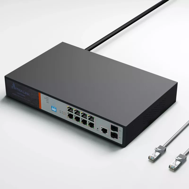 Extralink VICTOR 8-portový Gigabit PoE+ Managed switch s 2 SFP, rozpočet 150W, L2+
