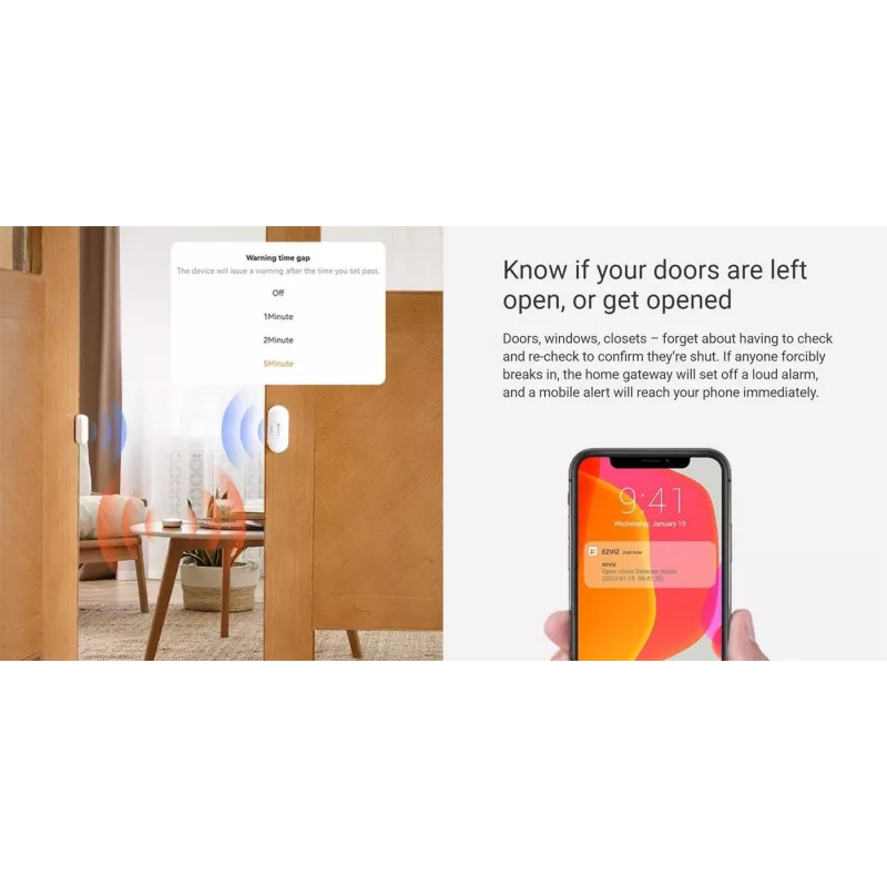 EZVIZ CS-B1 Home Sensor Kit – Zigbee 3.0 gateway, PIR pohybový senzor a kontaktný senzor, Wi-Fi, 90 dB siréna, biela