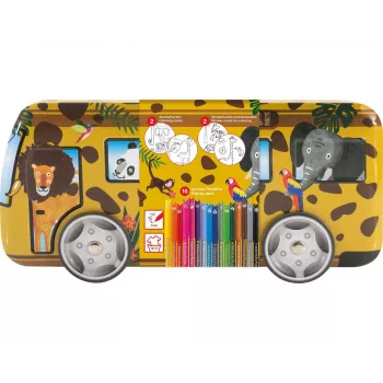 Faber-Castell Eberhard Faber Animal COLORI sada fixiek, 12 rôznych farieb, 1,0 mm, atrament na vodnej báze, Safari okrúhla plechová dóza 551113