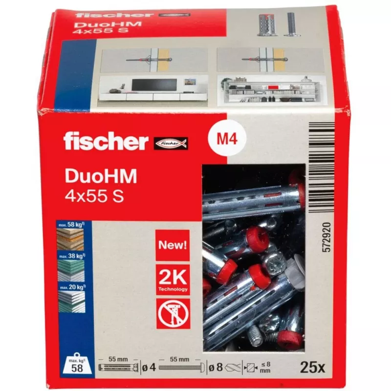 fischer DuoHM 4x55 S PH PZ dutinová hmoždinka 55 mm, 25 kusov 572920