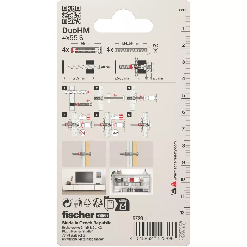 Fischer DuoHM 4x55 S PH PZ dutinová hmoždinka 55 mm 4 ks 572911